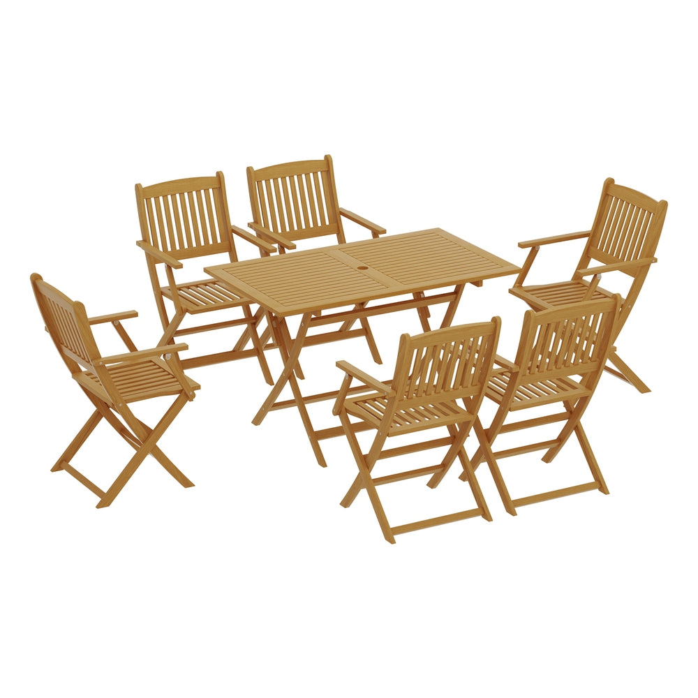 Outdoor Dining Set 7 Piece Foldable Acacia Wood Table And Chairs