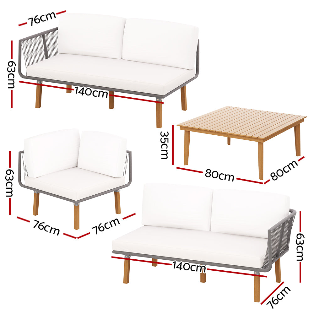 Hope Island 4 Piece Outdoor Lounge Set, Grey Rope