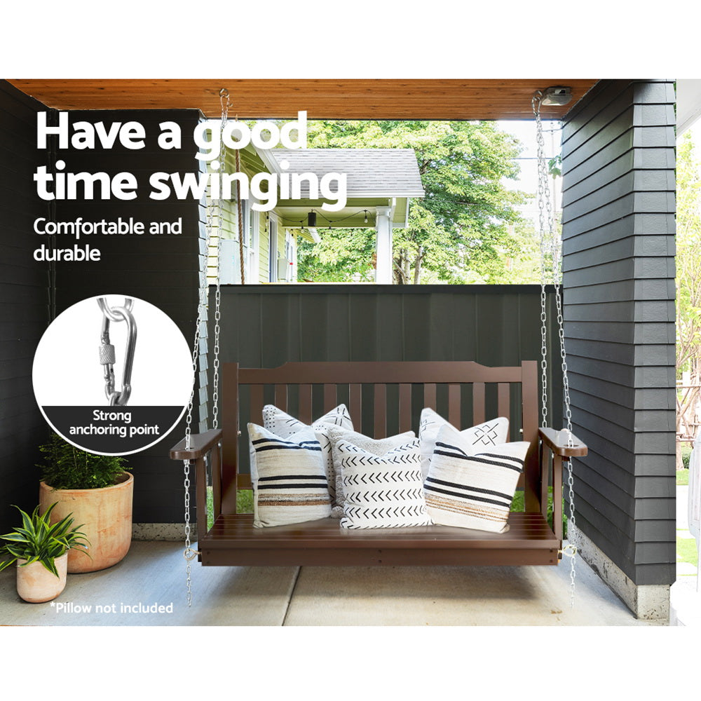 Gardeon Solid Fir Wood 2-Seater Swing Chair