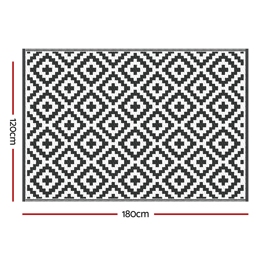 Geometric Reversible Outdoor Rug, Black 120x180cm