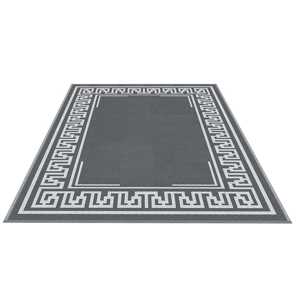 Bordered Geometric Reversible Outdoor Rug, Grey 152x244cm