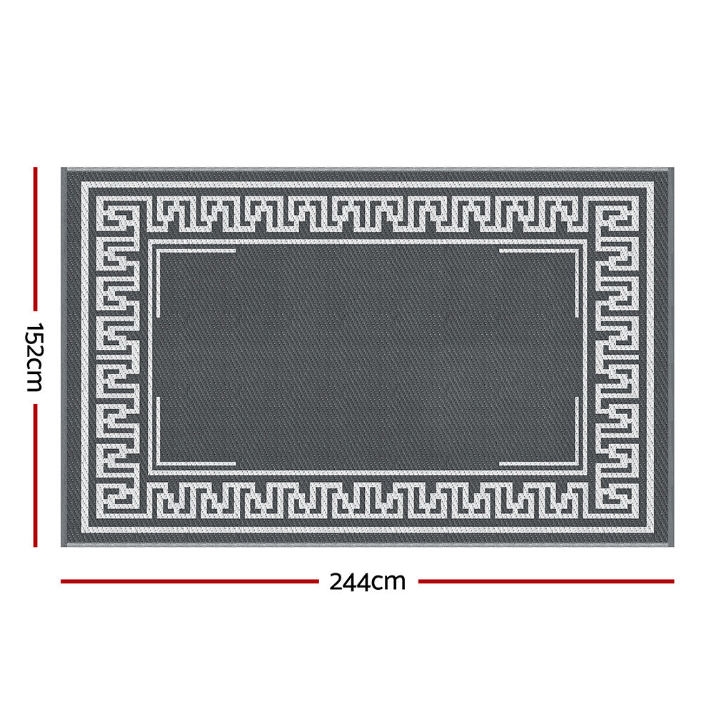 Bordered Geometric Reversible Outdoor Rug, Grey 152x244cm