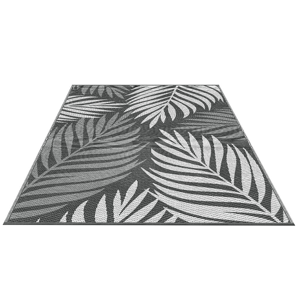 Botanical Leaf Reversible Outdoor Rug, Grey 152x244cm