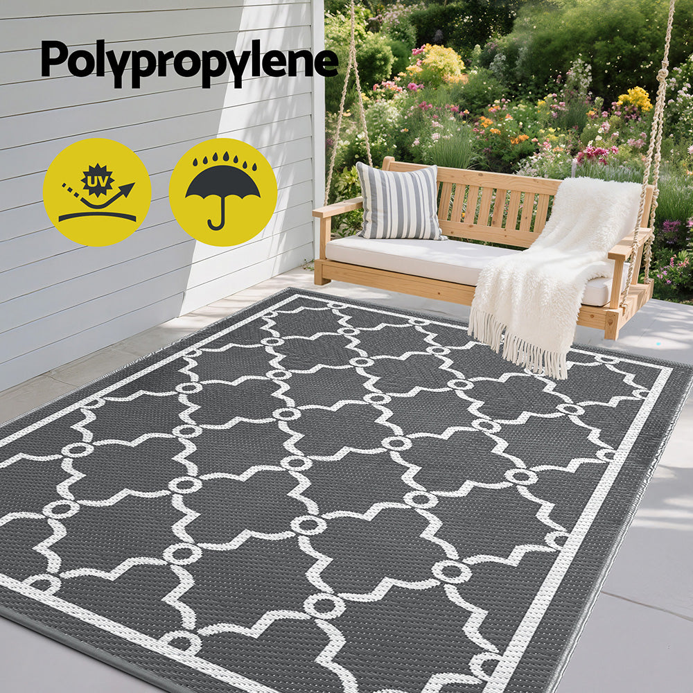 Trellis Reversible Outdoor Rug, Grey 152x244cm