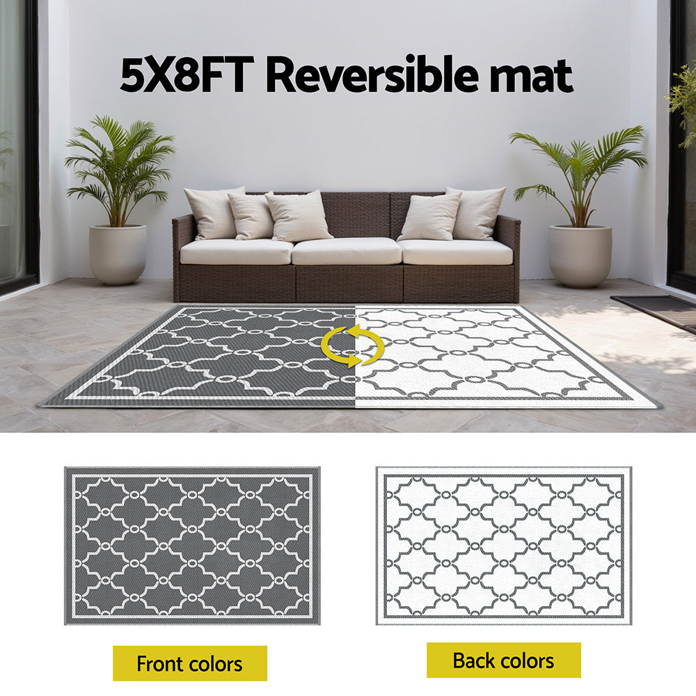 Trellis Reversible Outdoor Rug, Grey 152x244cm