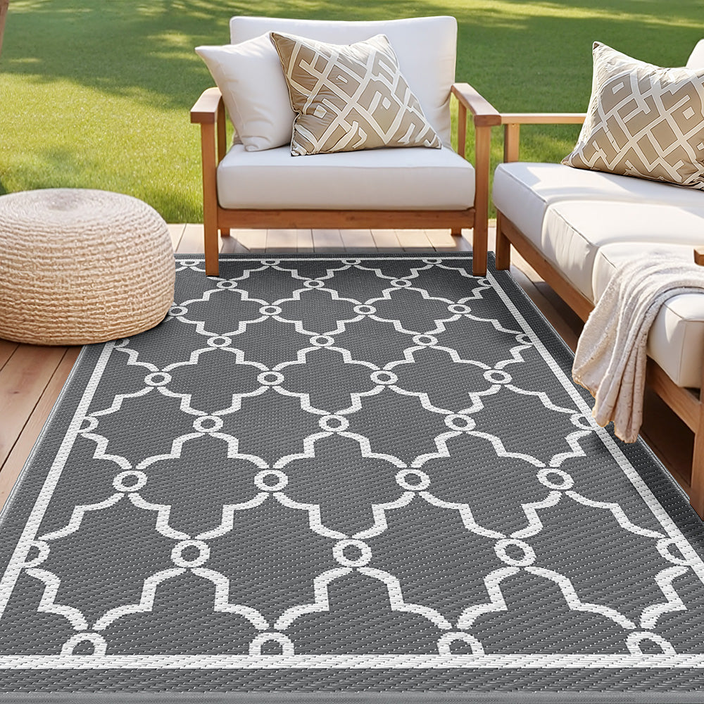 Trellis Reversible Outdoor Rug, Grey 152x244cm