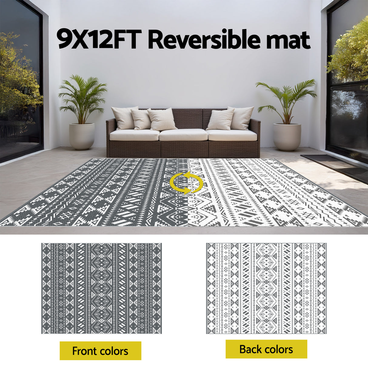 Reversible Argyle Outdoor Rug, Grey 274x366cm