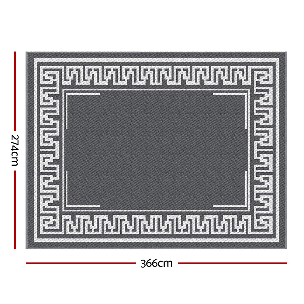 Reversible Greek Key Outdoor Rug, Grey 274x366cm