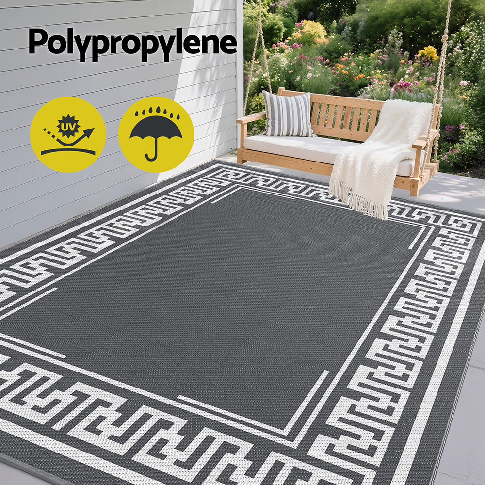 Reversible Greek Key Outdoor Rug, Grey 274x366cm