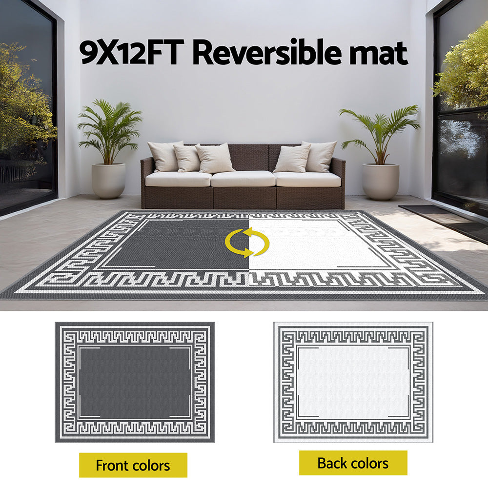Reversible Greek Key Outdoor Rug, Grey 274x366cm