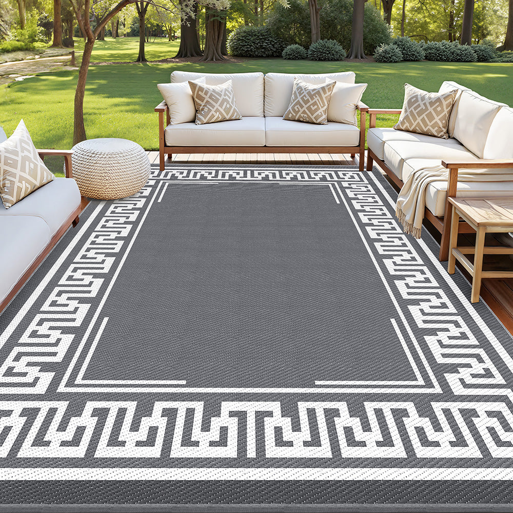 Reversible Greek Key Outdoor Rug, Grey 274x366cm