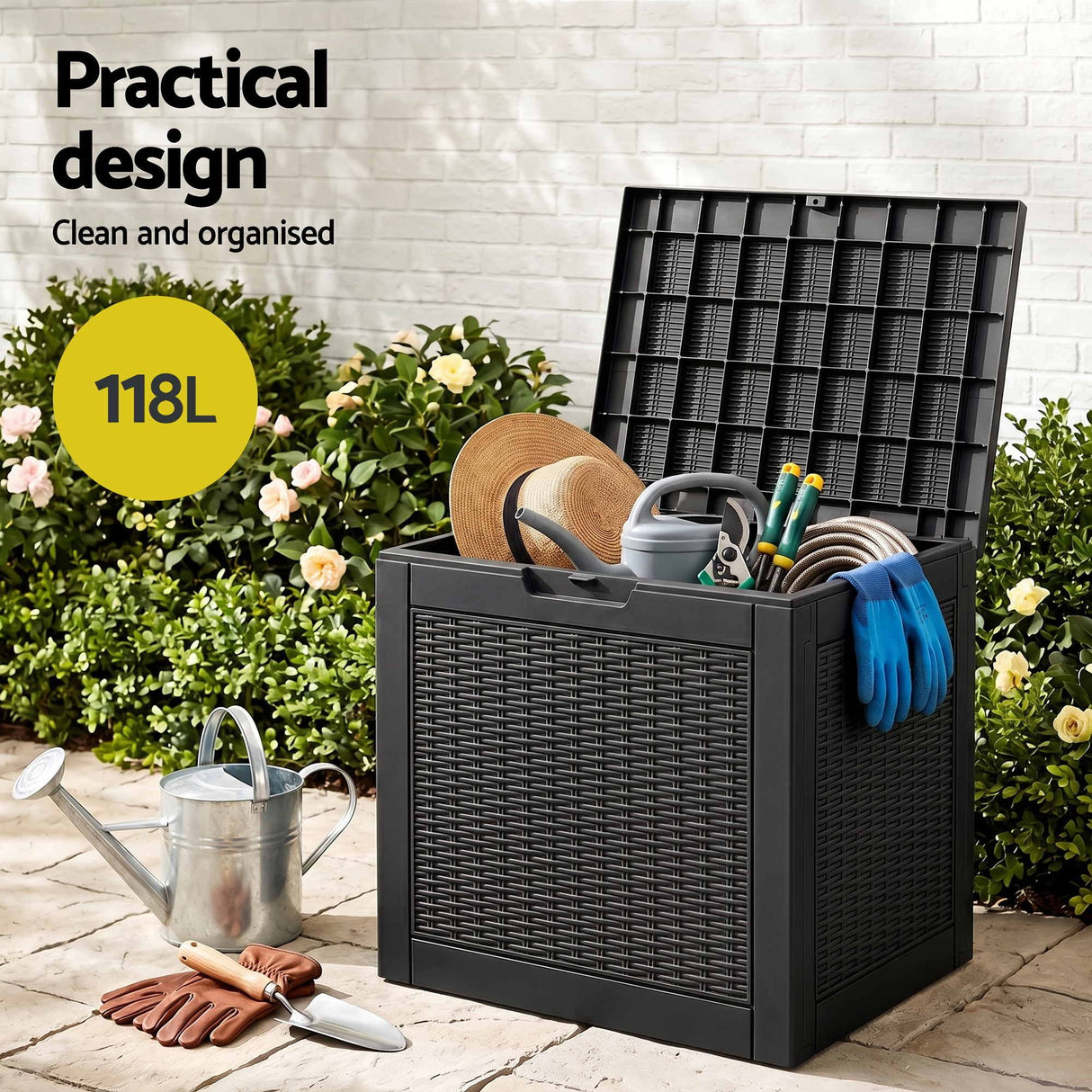 Port Julia 118L Outdoor Storage Box, Black