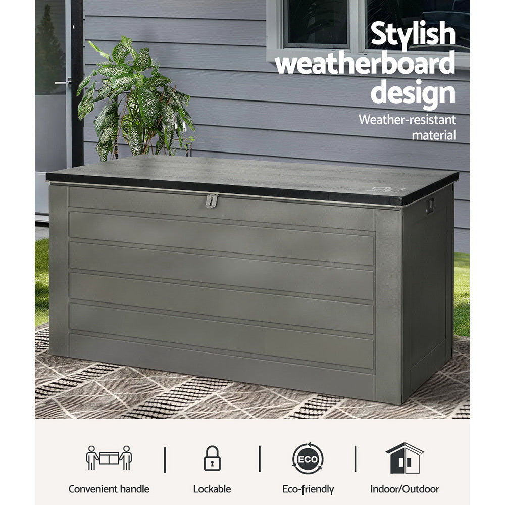 Edithburgh 680L Outdoor Storage Bench Box, Grey and Black