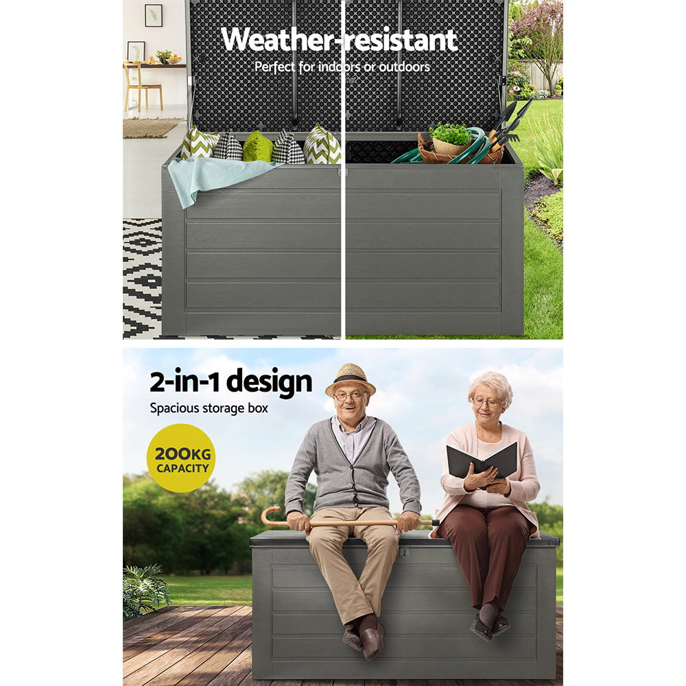 Edithburgh 680L Outdoor Storage Bench Box, Grey and Black