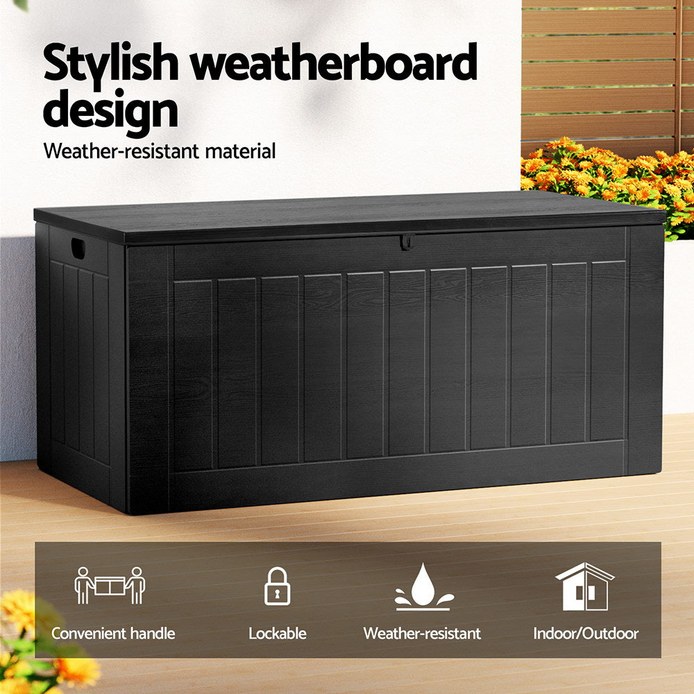 Outdoor Storage Box 830L Lockable Storage Bench - All Black
