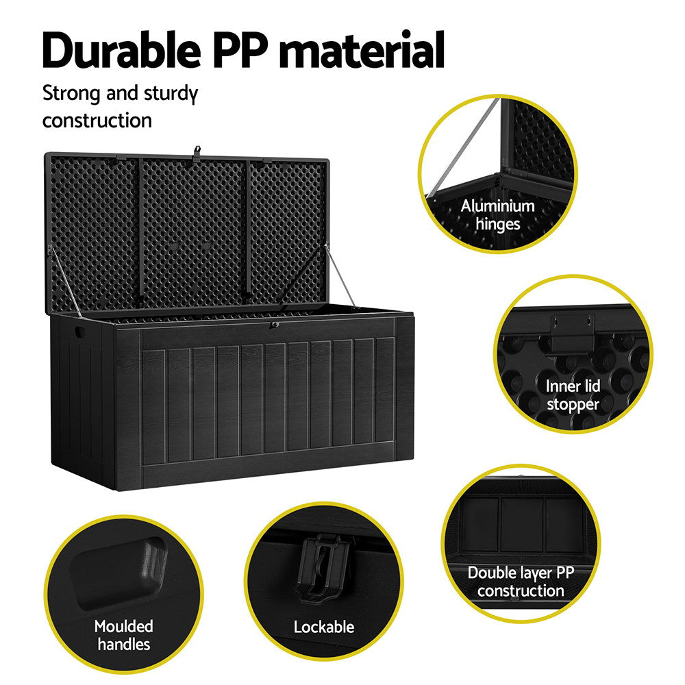 Outdoor Storage Box 830L Lockable Storage Bench - All Black
