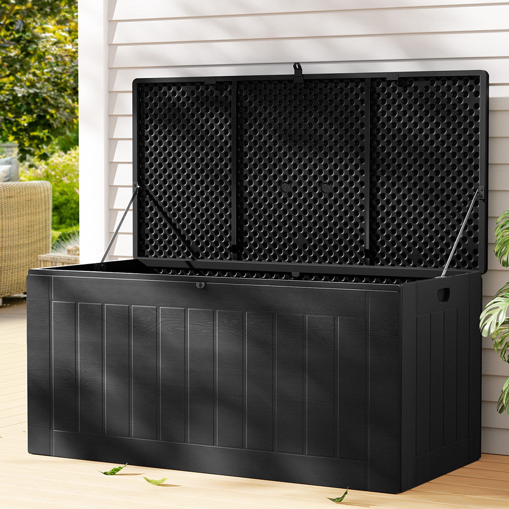 Outdoor Storage Box 830L Lockable Storage Bench - All Black