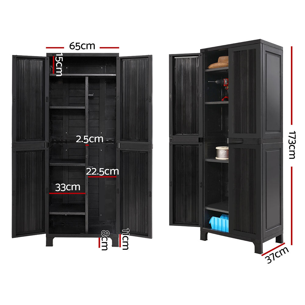 Black outdoor storage cabinet cupboard 173cm with lockable doors - image 3