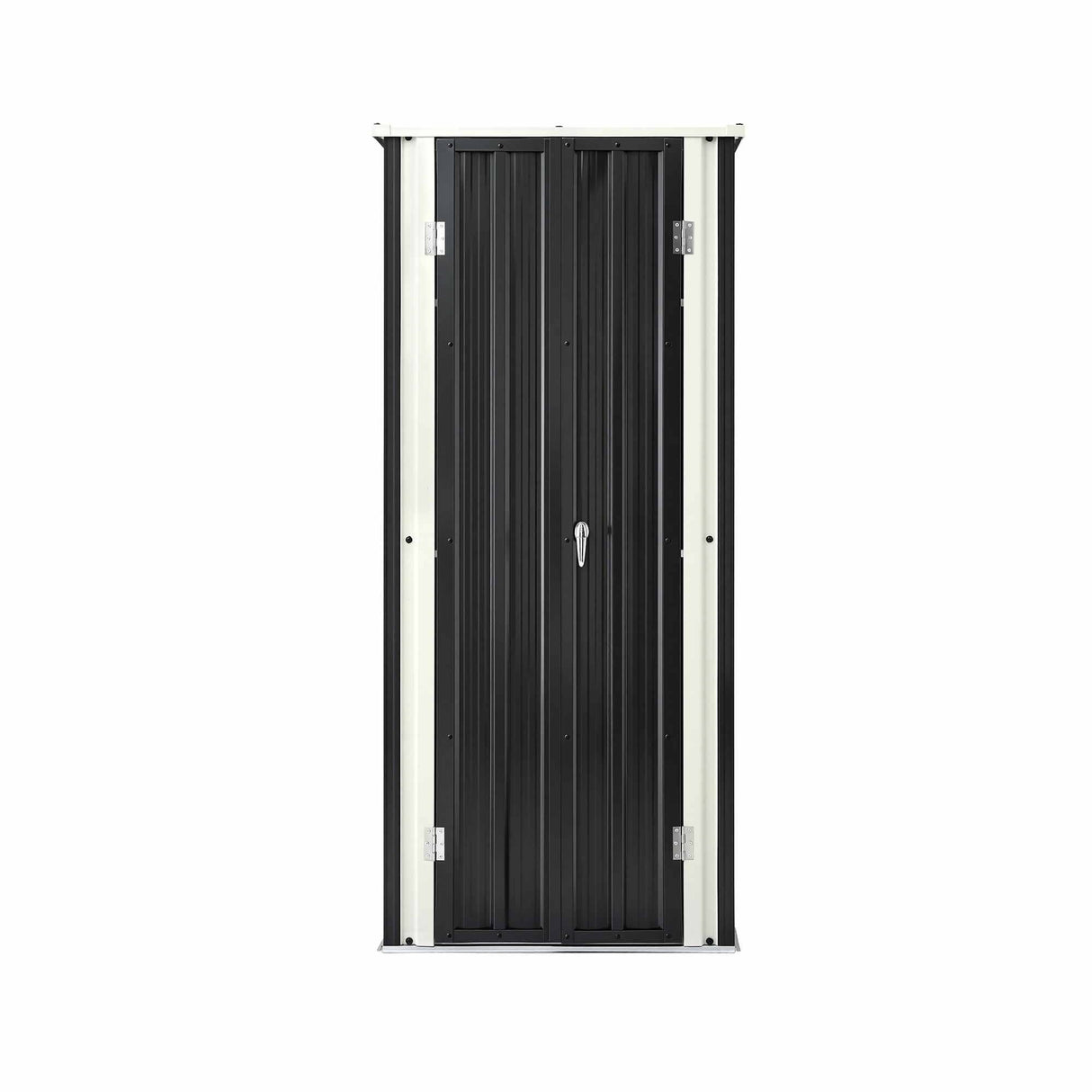 Black lockable outdoor storage cabinet with adjustable shelves (view 3)