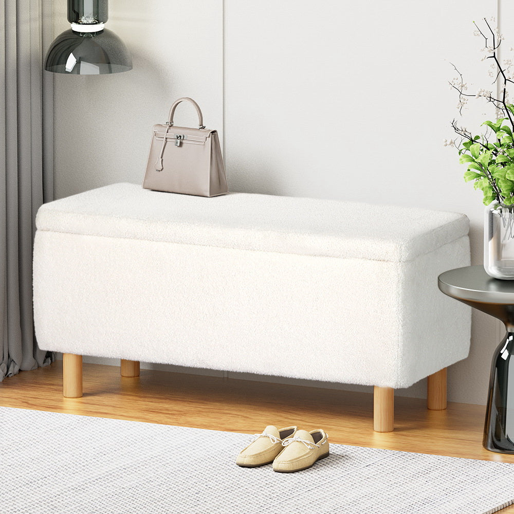 Artiss 99cm Boucle Teddy Fabric Storage Ottoman White — Allure Home Collections