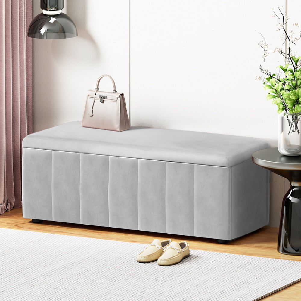 Artiss 103cm Velvet Storage Ottoman Blanket Box Grey — Allure Home Collections