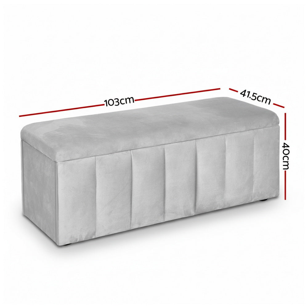 Artiss 103cm Velvet Storage Ottoman Blanket Box Grey — Allure Home Collections