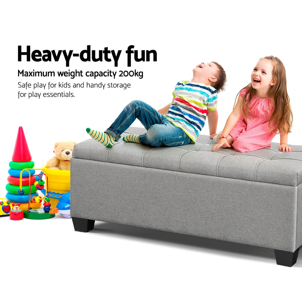 Artiss 97cm Button Tufted Linen Storage Ottoman Blanket Box Grey — Allure Home Collections