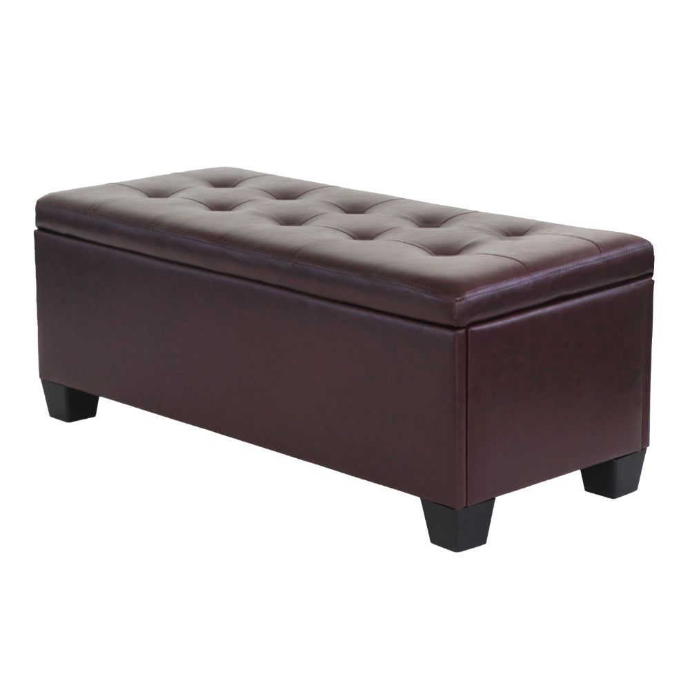 Artiss 97cm PU Leather Storage Ottoman Blanket Box Brown — Allure Home Collections