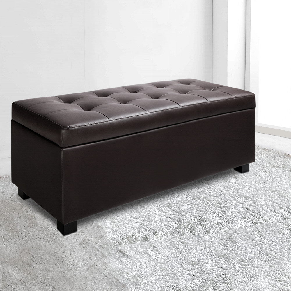 Artiss 97cm PU Leather Storage Ottoman Blanket Box Brown — Allure Home Collections