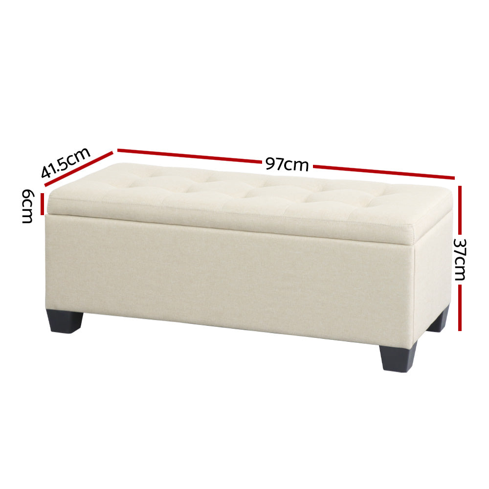 Artiss 97cm Linen Storage Ottoman Blanket Box Beige — Allure Home Collections