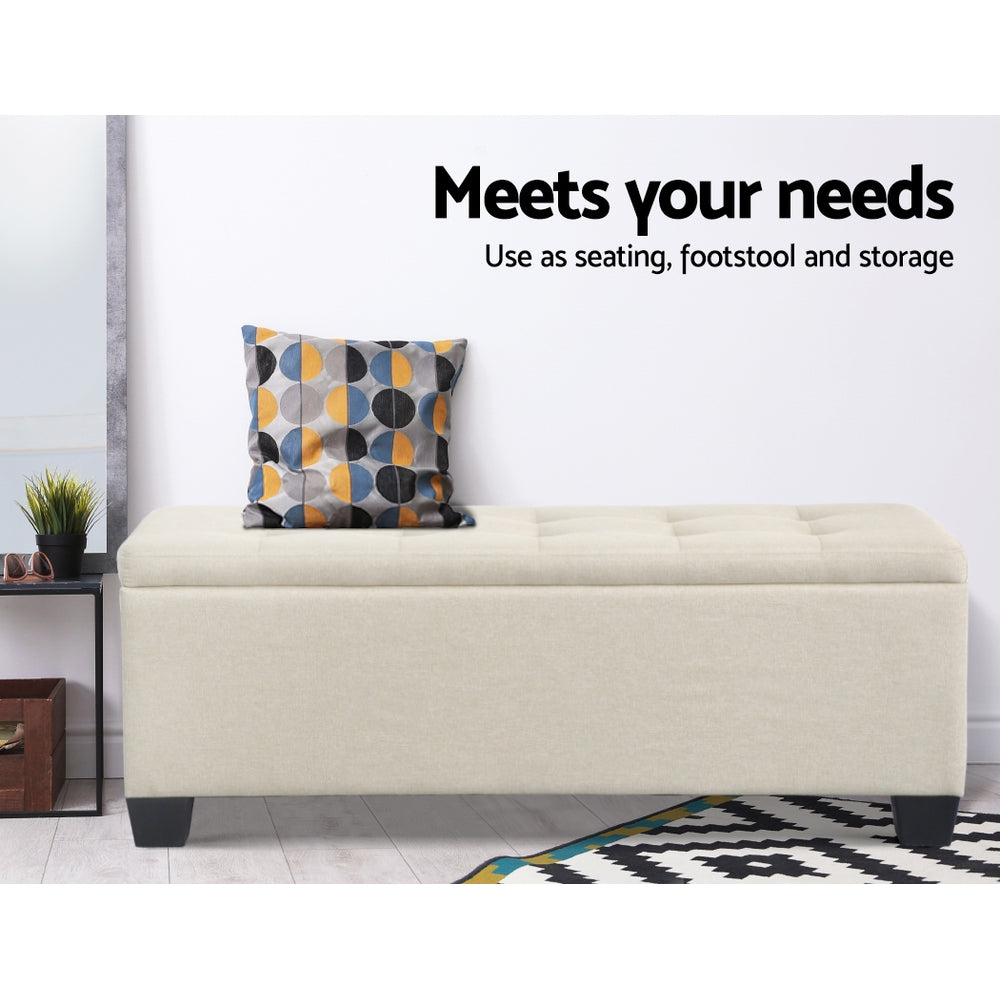 Artiss 97cm Linen Storage Ottoman Blanket Box Beige — Allure Home Collections