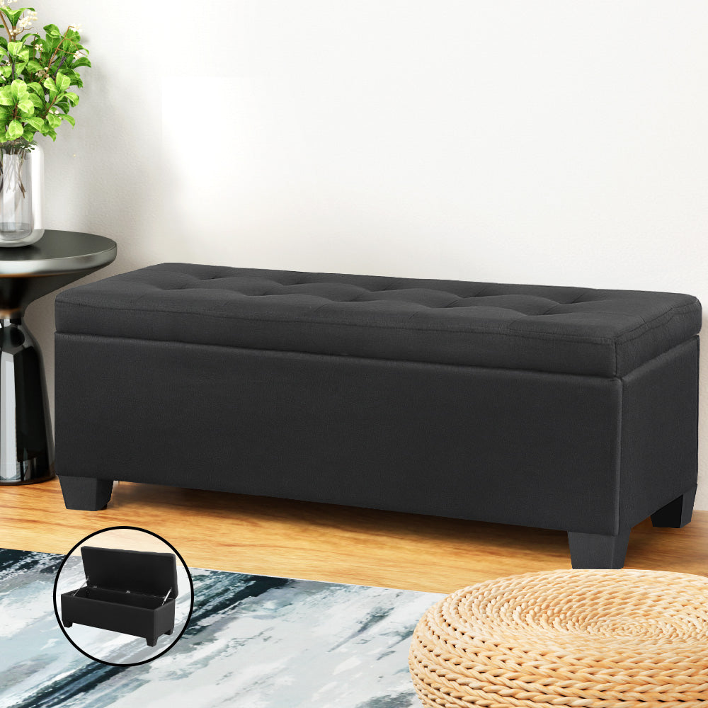 Artiss 97cm Linen Storage Ottoman Blanket Box Black — Allure Home Collections