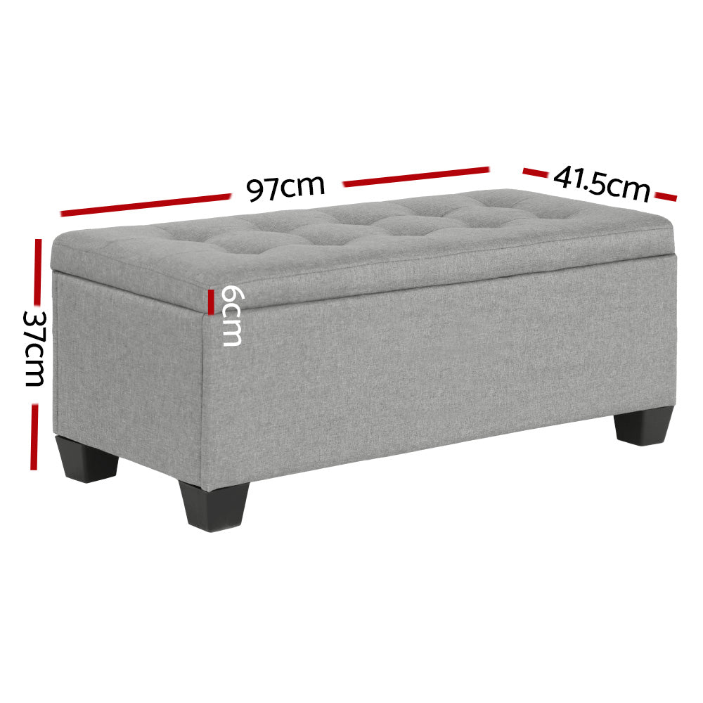 Artiss 97cm Linen Storage Ottoman Blanket Box Light Grey — Allure Home Collections
