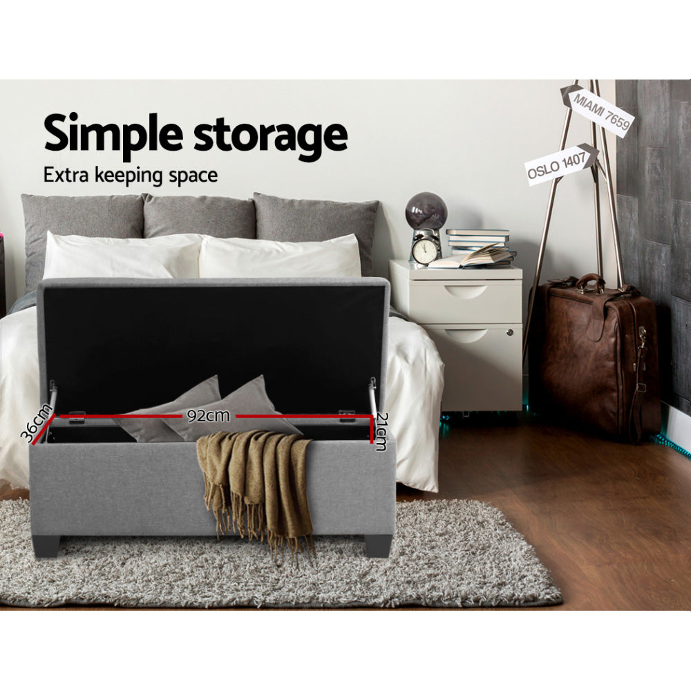 Artiss 97cm Linen Storage Ottoman Blanket Box Light Grey — Allure Home Collections