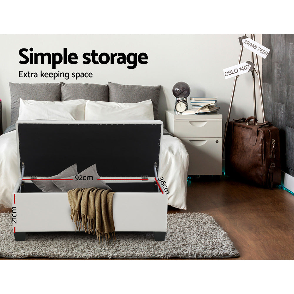 Artiss 97cm PU Leather Storage Ottoman Blanket Box White — Allure Home Collections