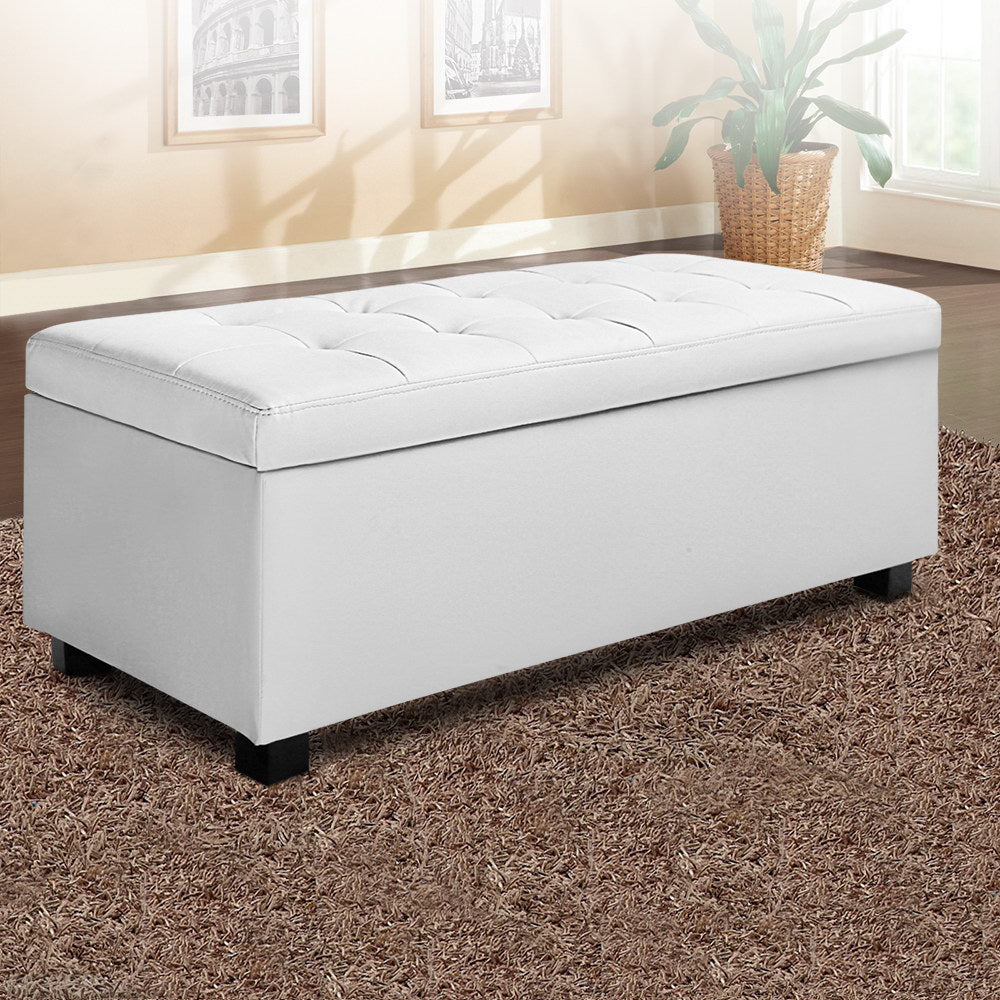 Artiss 97cm PU Leather Storage Ottoman Blanket Box White — Allure Home Collections