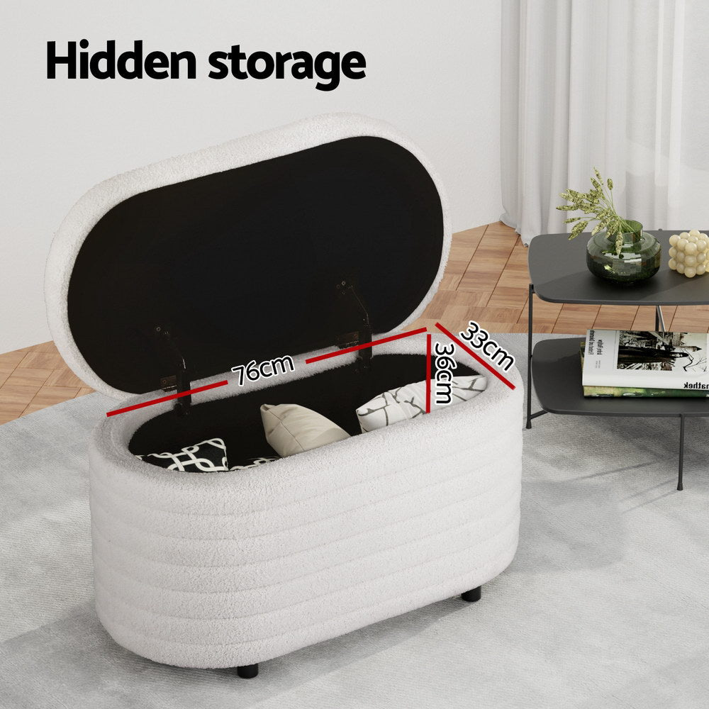 Artiss 87cm Boucle Fabric Storage Ottoman Oval — Allure Home Collections