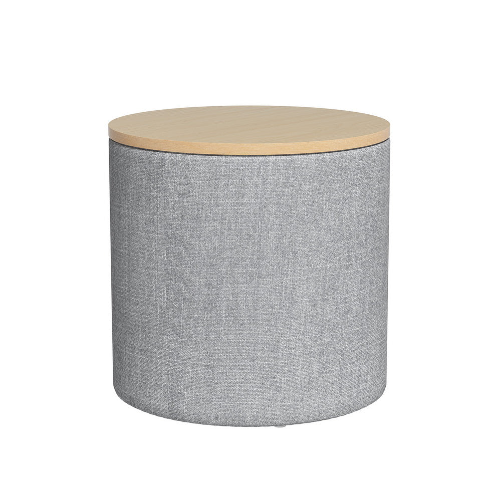 Artiss Round Storage Ottoman with Removable Lid Faux Linen — Allure Home Collections