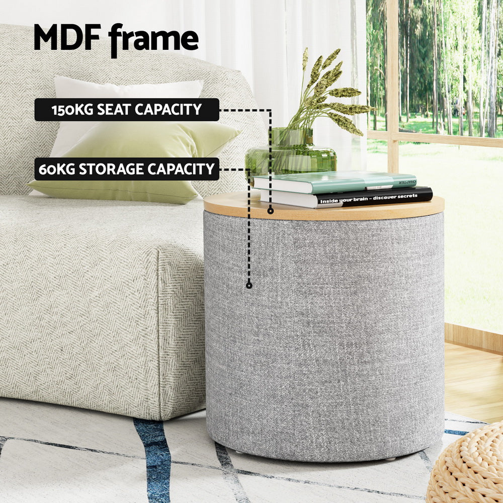Artiss Round Storage Ottoman with Removable Lid Faux Linen — Allure Home Collections