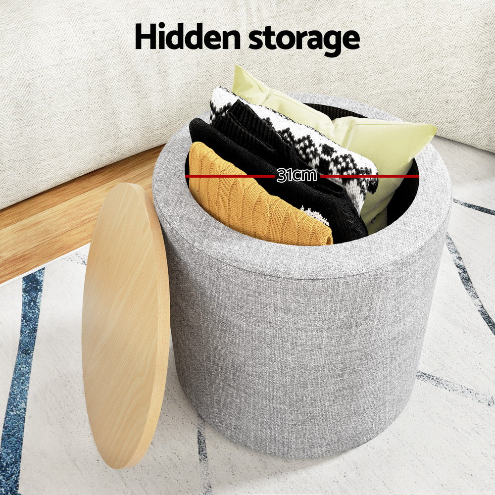 Artiss Round Storage Ottoman with Removable Lid Faux Linen — Allure Home Collections