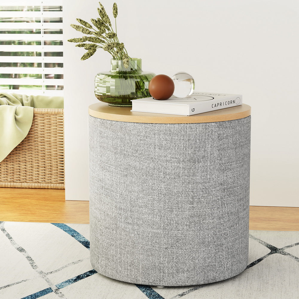 Artiss Round Storage Ottoman with Removable Lid Faux Linen — Allure Home Collections