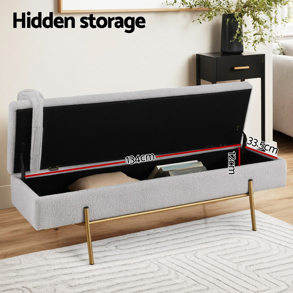 Artiss Boucle Fabric Storage Ottoman Bed with Lift Up Storage and Detachable Pillow — Allure Home Collections