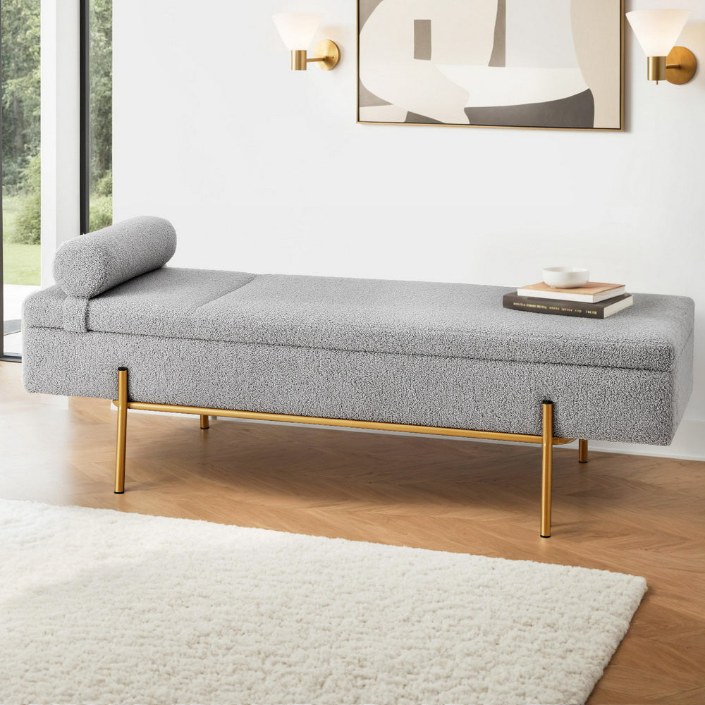 Artiss Boucle Fabric Storage Ottoman Bed with Lift Up Storage and Detachable Pillow — Allure Home Collections