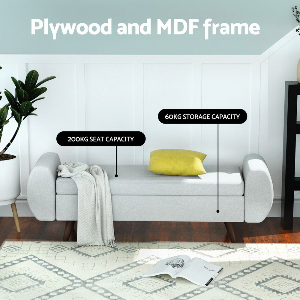 Artiss 140cm Storage Ottoman Blanket Box — Grey, Armrest and Storage — Allure Home Collections