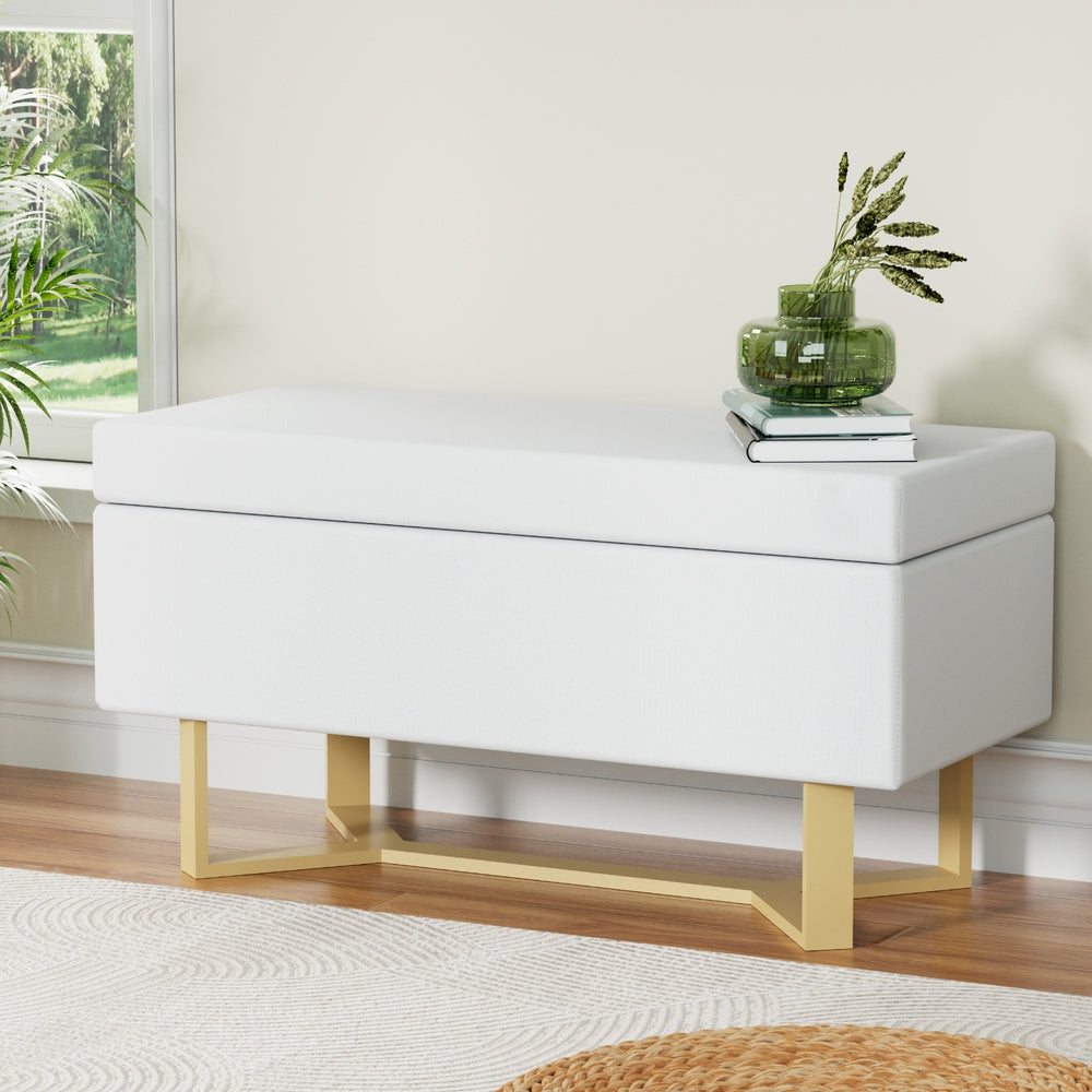 Artiss Criss-Cross Faux Linen Storage Ottoman