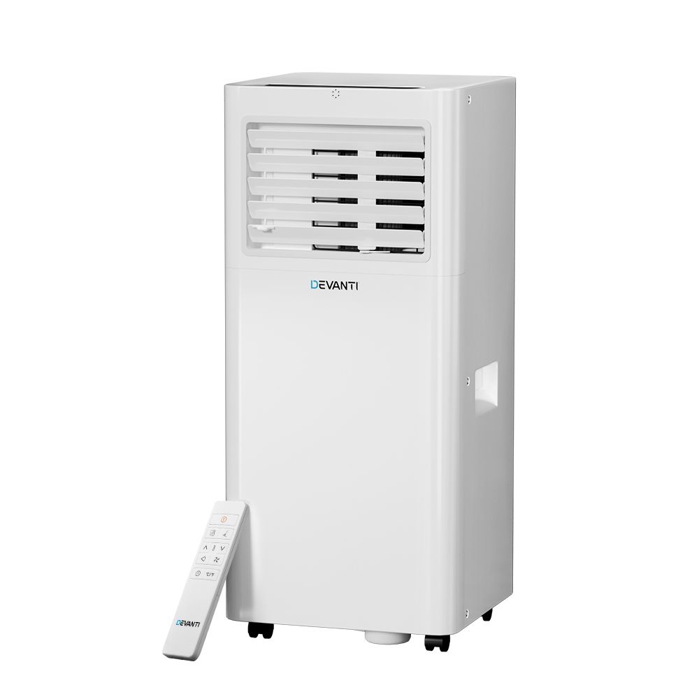 Portable air conditioner cooling a small bedroom