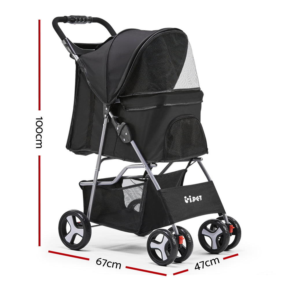 Four Wheel Pet Stroller, Black