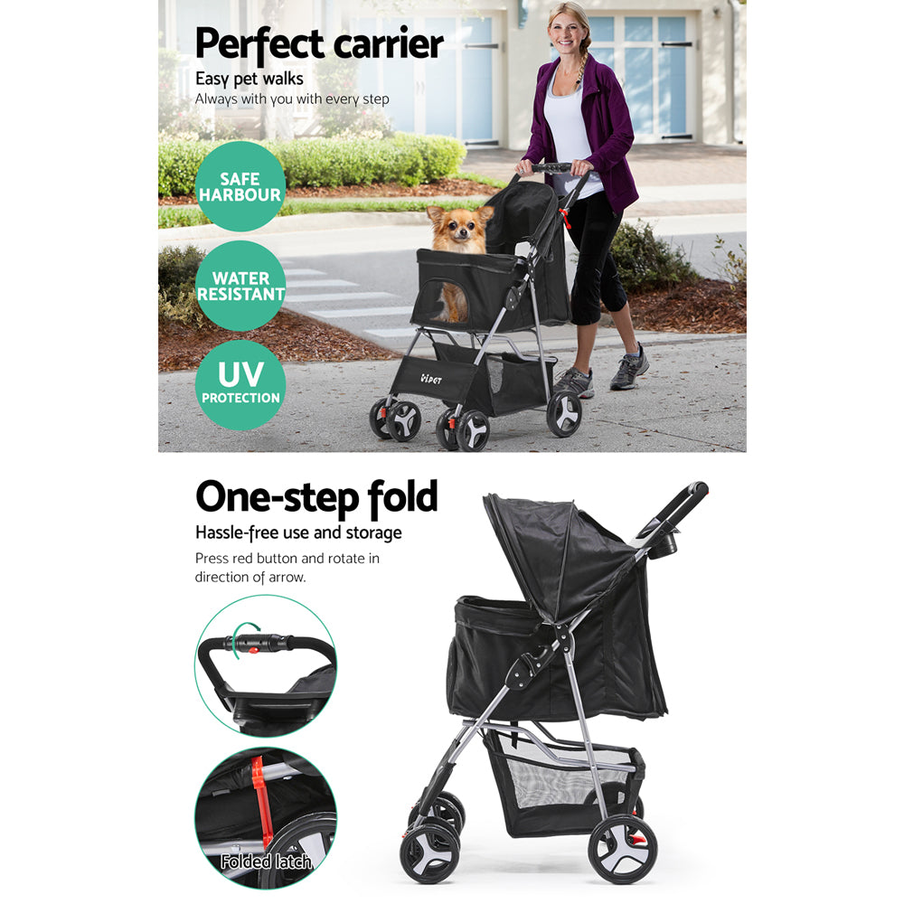 Four Wheel Pet Stroller, Black