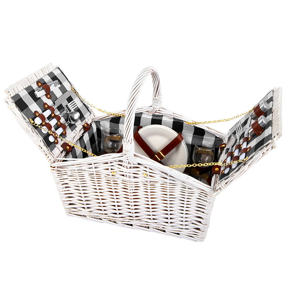 Perigueux hand woven willow picnic basket set for two with insulated blanket bag