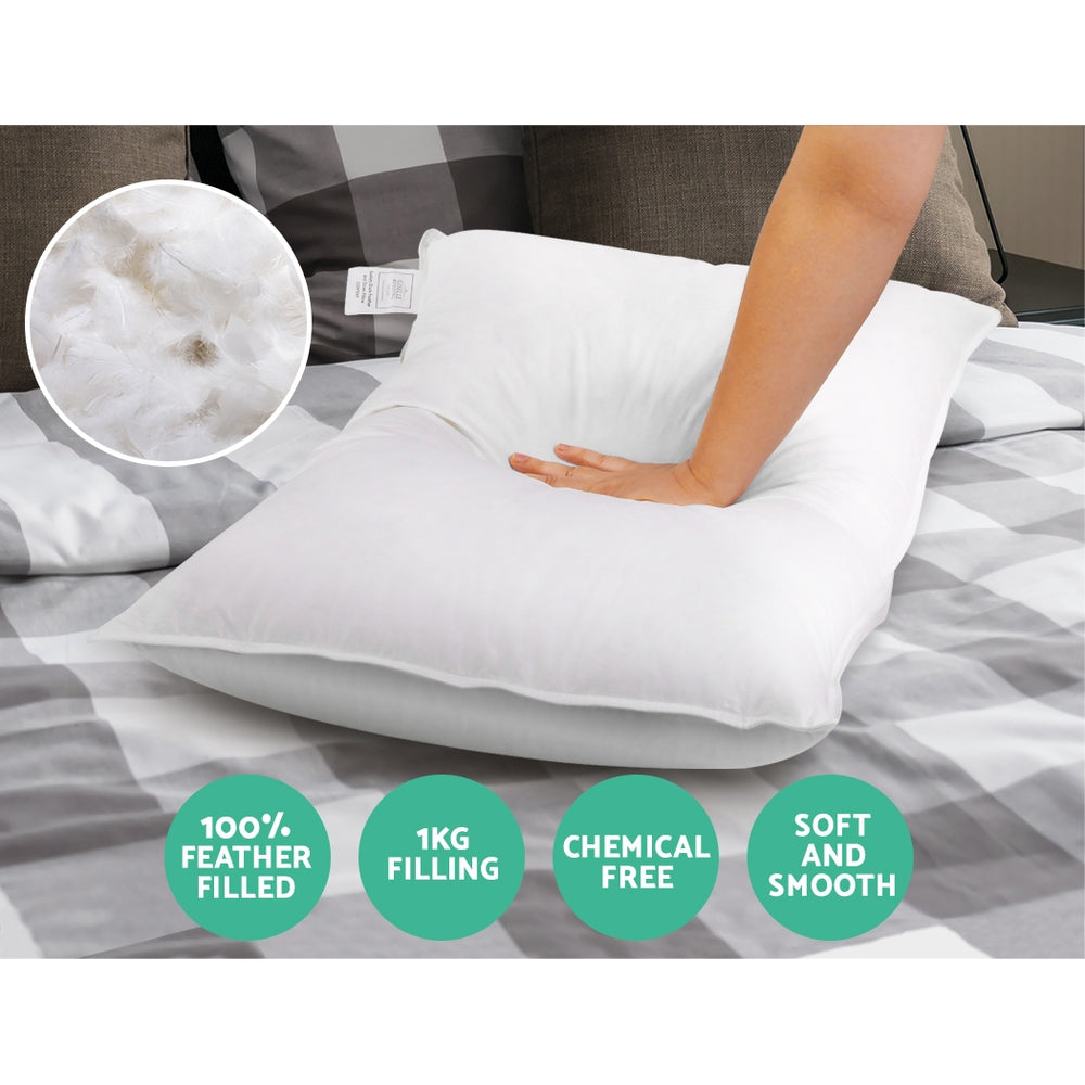 Giselle Bedding Duck Feather Down Pillow Twin Pack — 1kg Non-Live Plucked Fill — Allure Home Collections